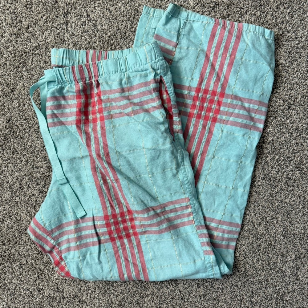Victoria's Secret Sleep Lounge Pants In Checkered Blue and Coral Size L  Regular
